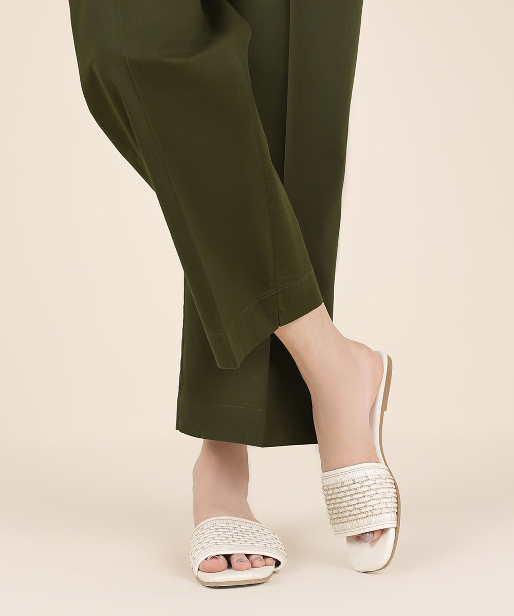 Women's RTW Cambric Green Solid Straight Pants