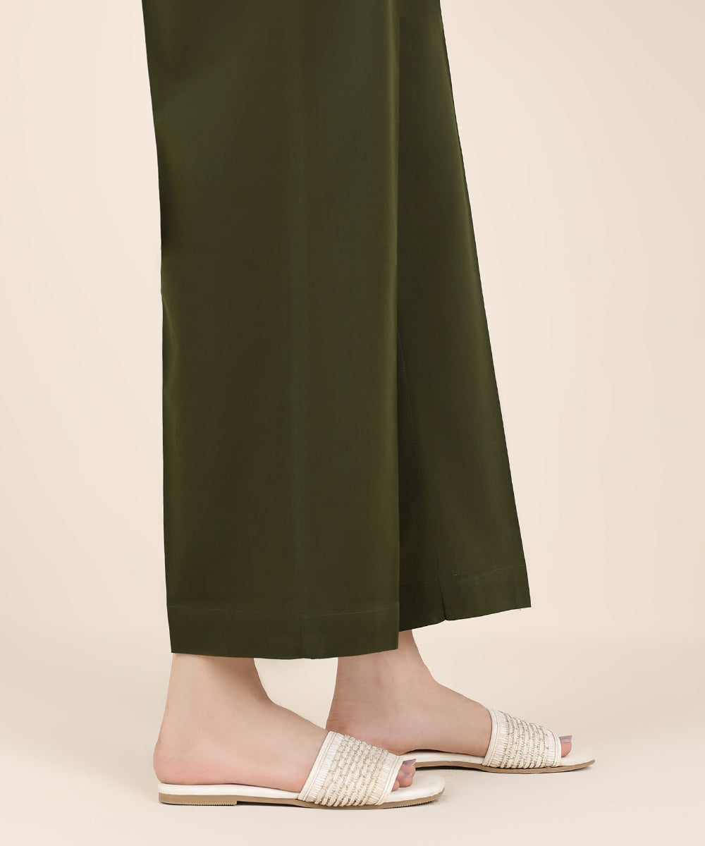 Women's RTW Cambric Green Solid Straight Pants