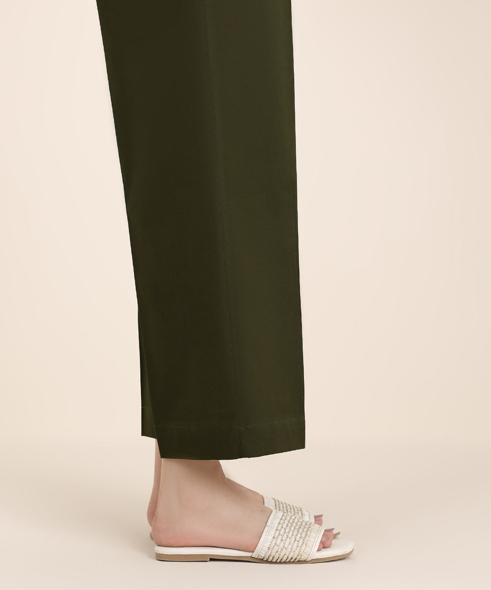 Women's RTW Cambric Green Solid Straight Pants