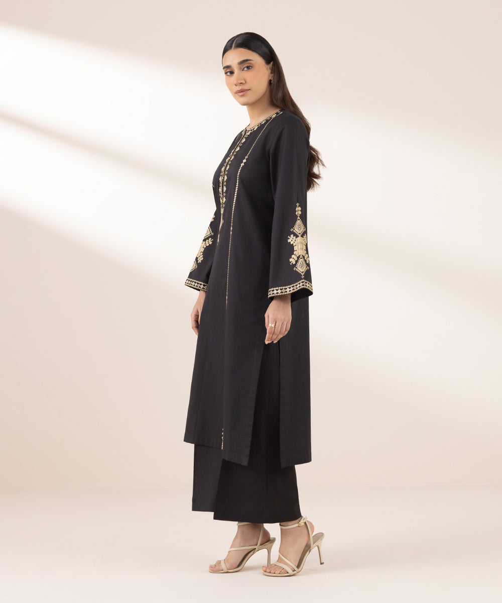 Women's RTW Cross Hatch Black Embroidered A-Line Shirt