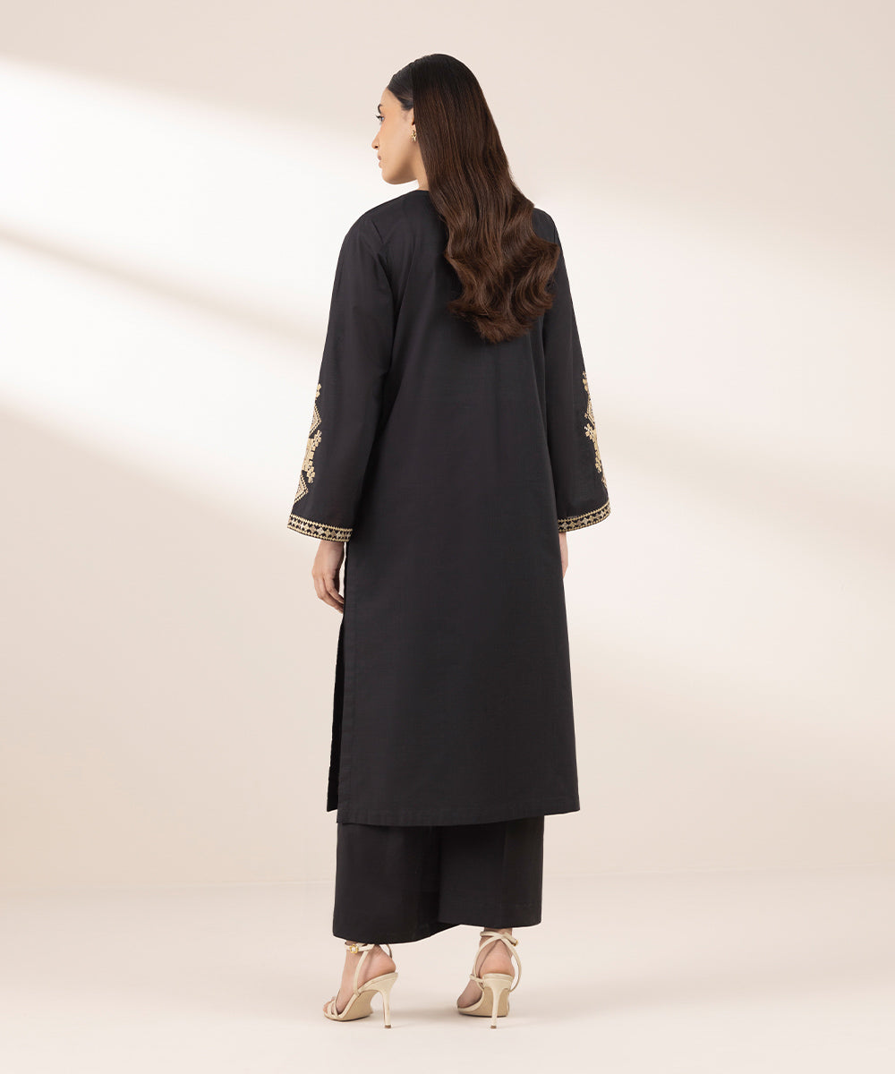 Women's RTW Cross Hatch Black Embroidered A-Line Shirt