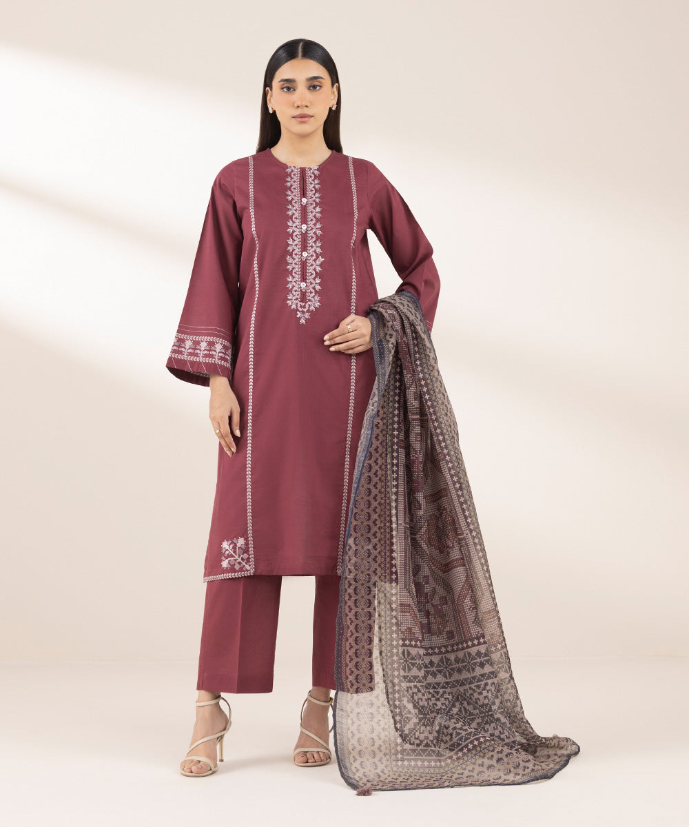 Women's RTW Cross Hatch Red Embroidered A-Line Shirt