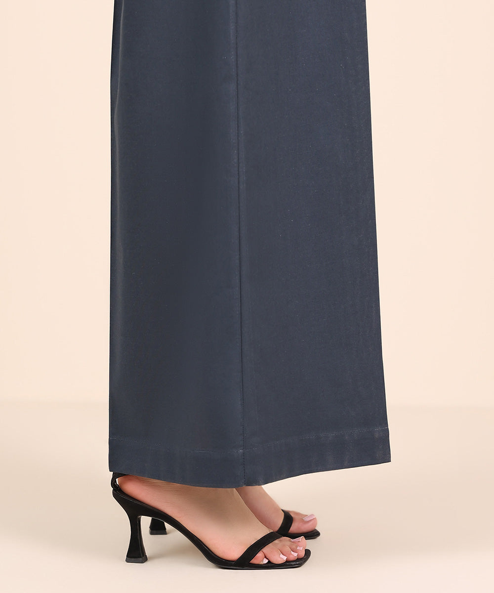 Women's RTW Cambric Blue Solid Flared Pants