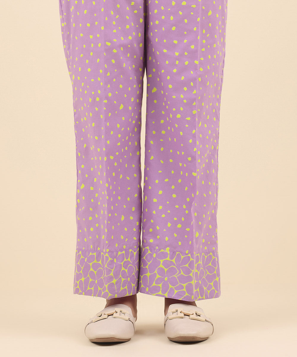 Women's Pret Cambric Purple Printed Straight Pants