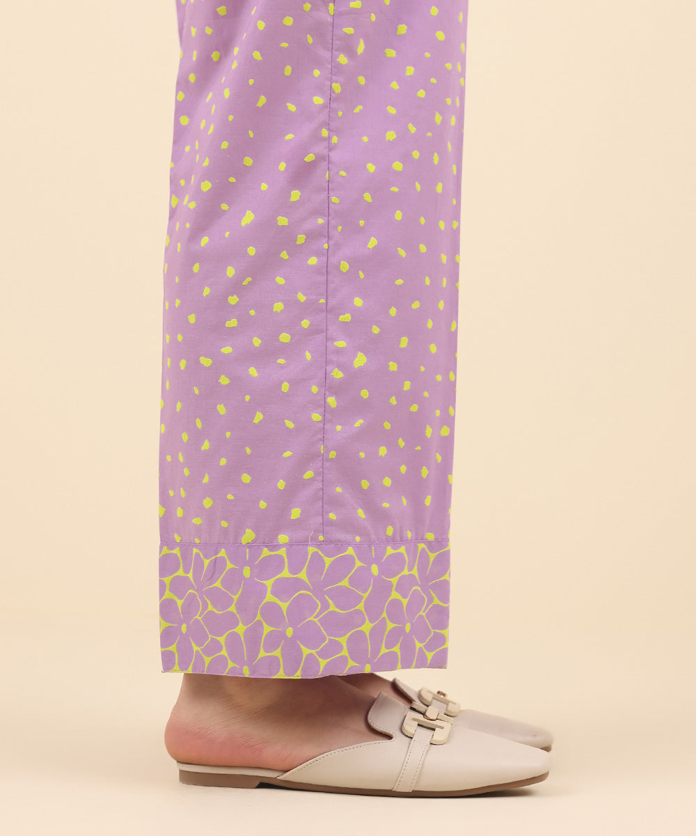 Women's Pret Cambric Purple Printed Straight Pants