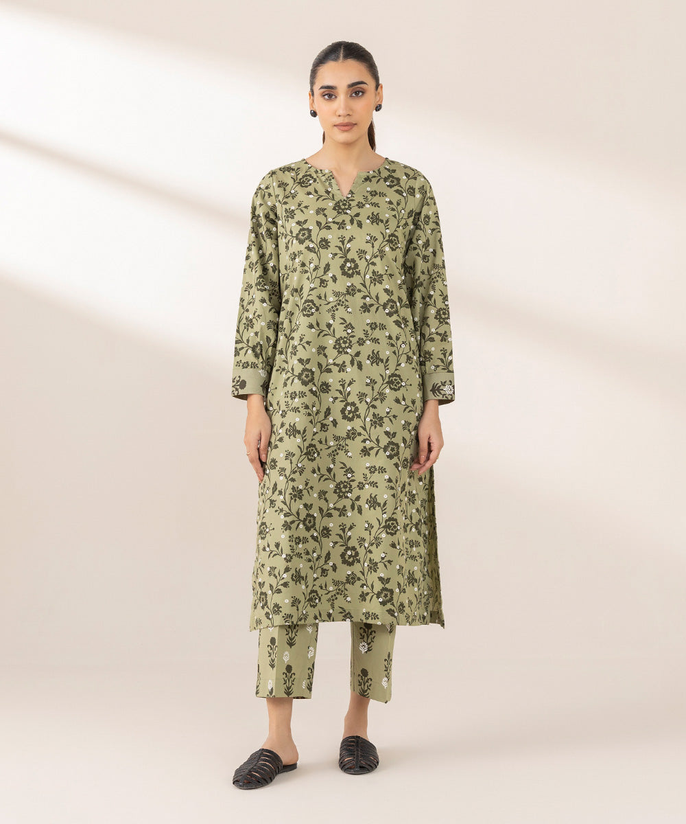 Women's Pret Cambric Printed Green A-Line Shirt