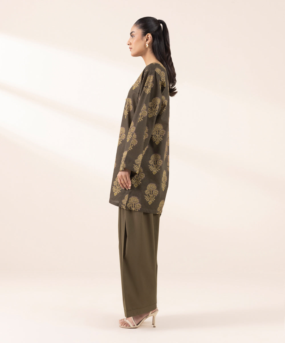 Women's RTW Dobby Brown Printed Boxy Shirt