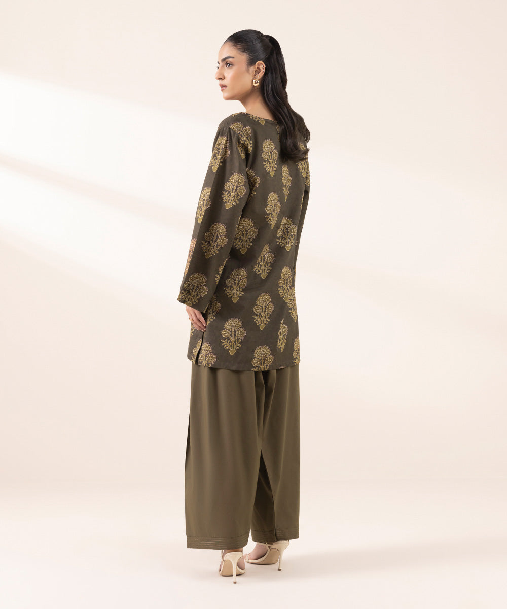 Women's RTW Dobby Brown Printed Boxy Shirt
