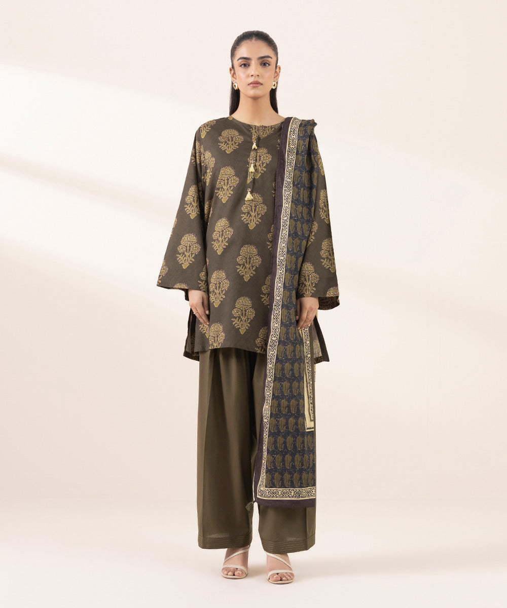Women's RTW Dobby Brown Printed Boxy Shirt