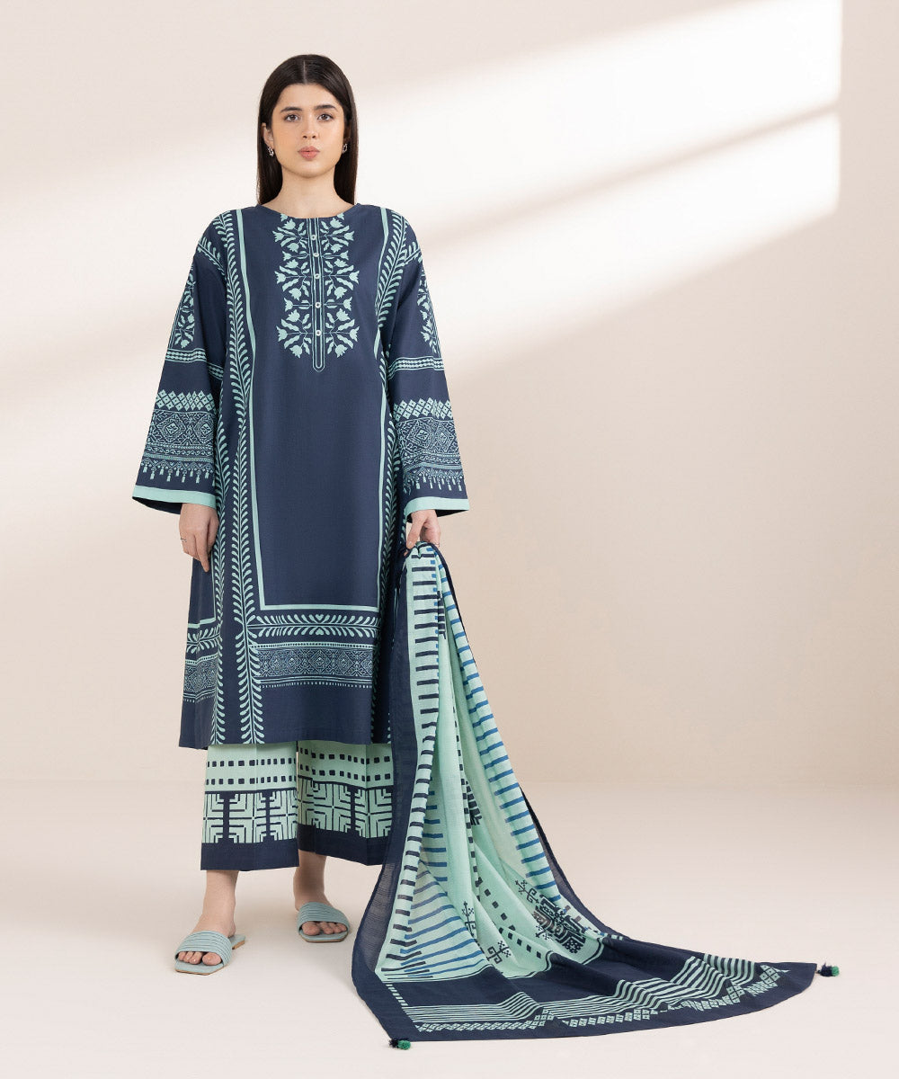 Textured Voile Green Printed Dupatta