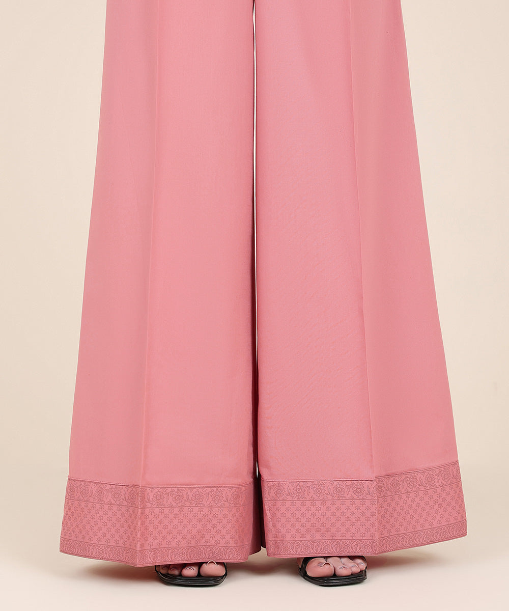 Women's RTW Cambric Pink Solid Flared Pants