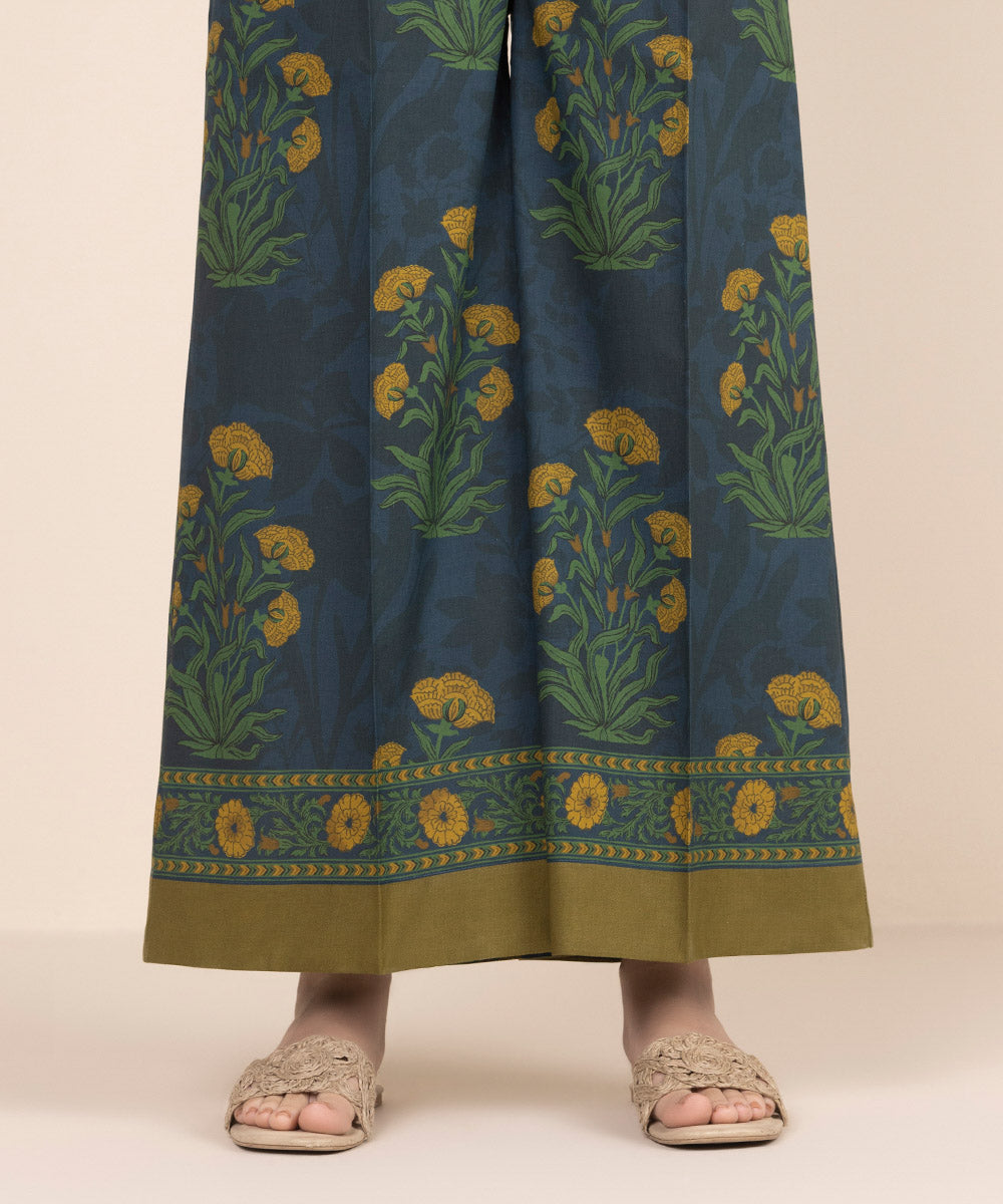 Women's RTW Cambric Blue Printed Flared Pants