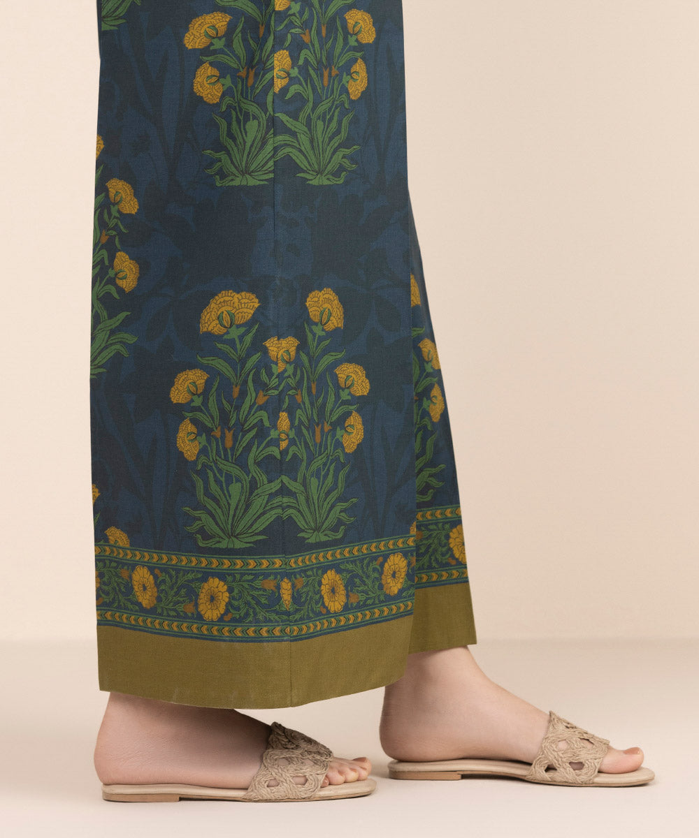 Women's RTW Cambric Blue Printed Flared Pants
