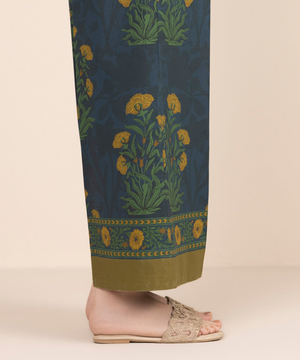 Women's RTW Cambric Blue Printed Flared Pants