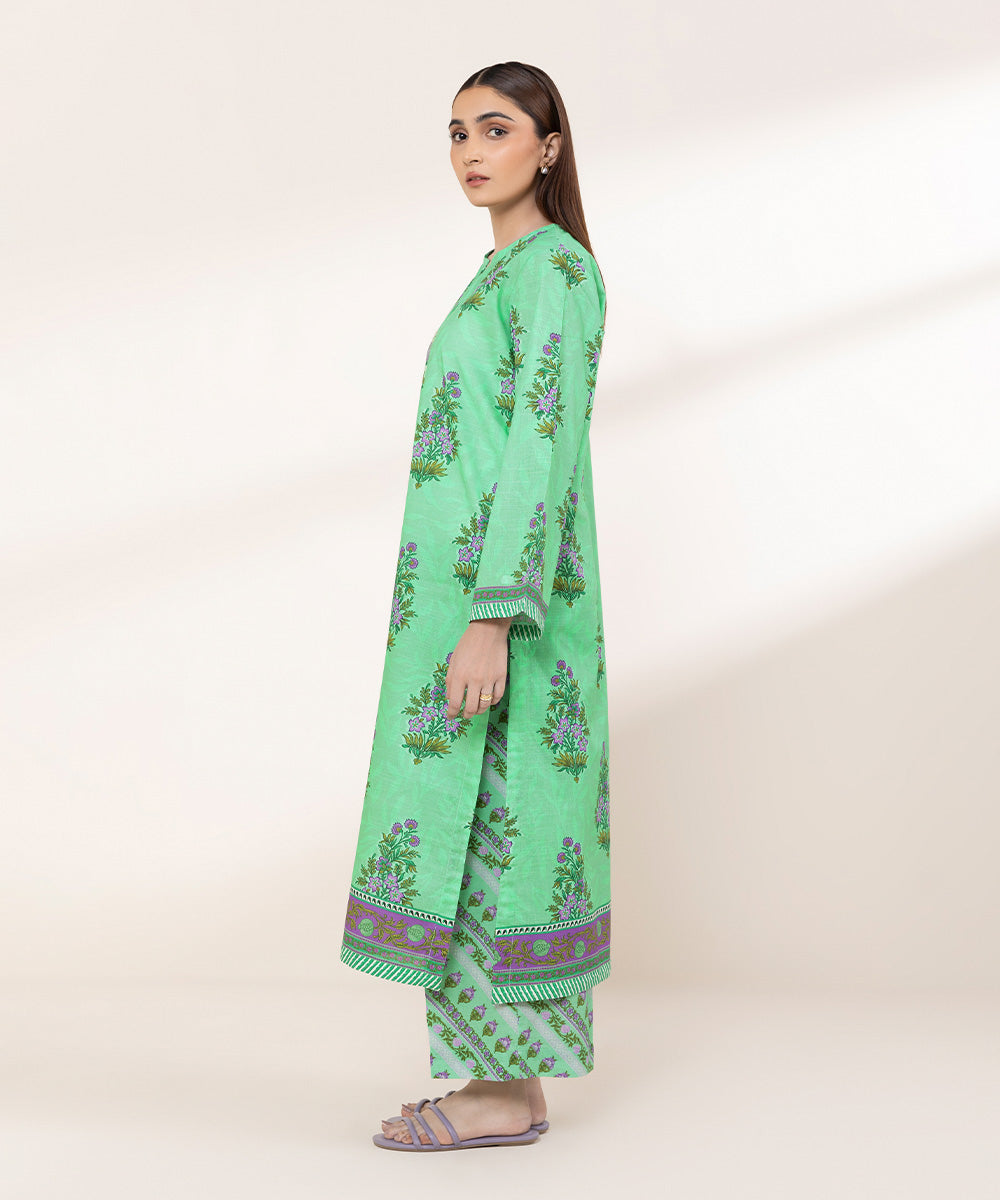 Women's RTW Textured Lawn Green Printed A-Line Shirt