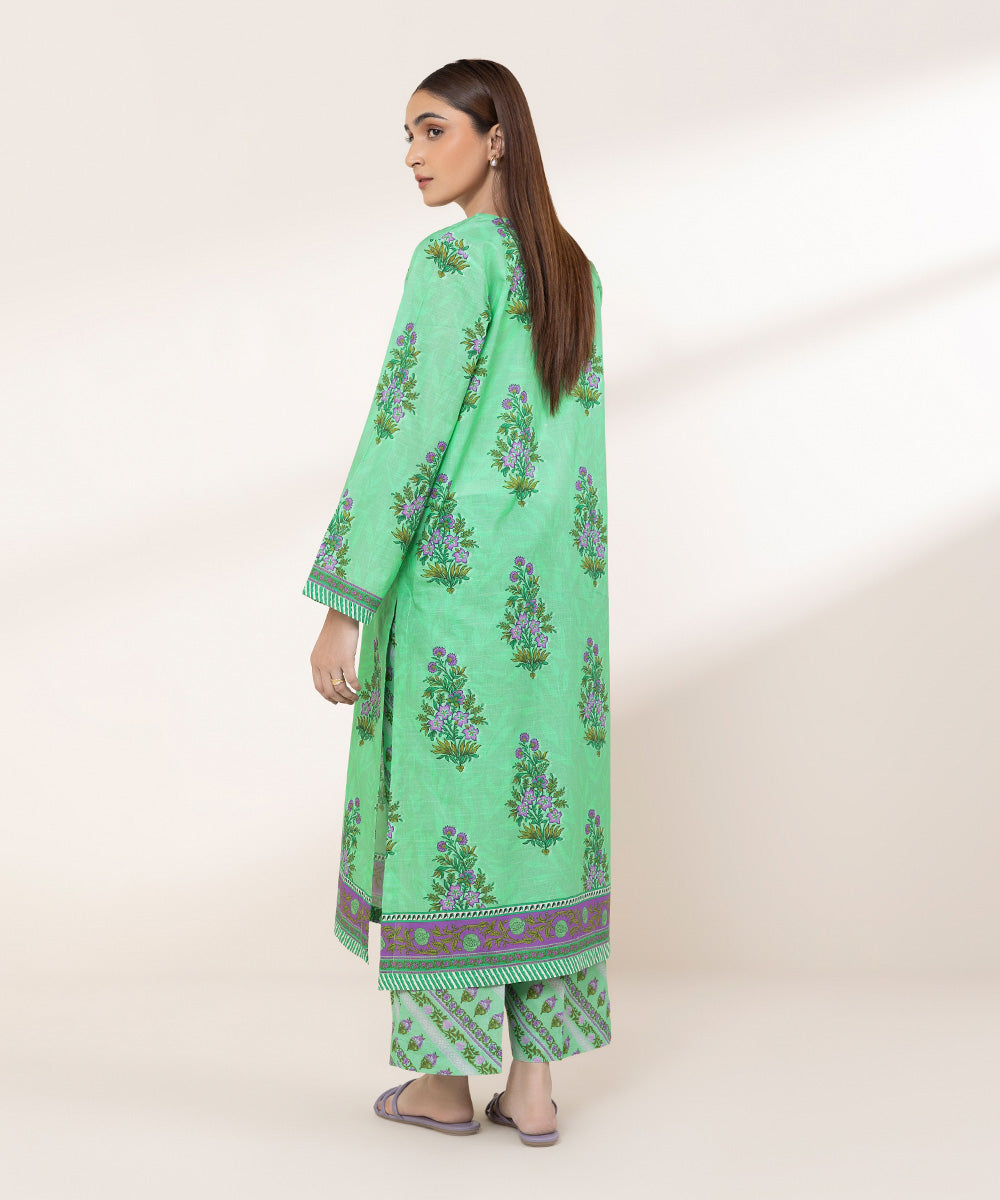 Women's RTW Textured Lawn Green Printed A-Line Shirt