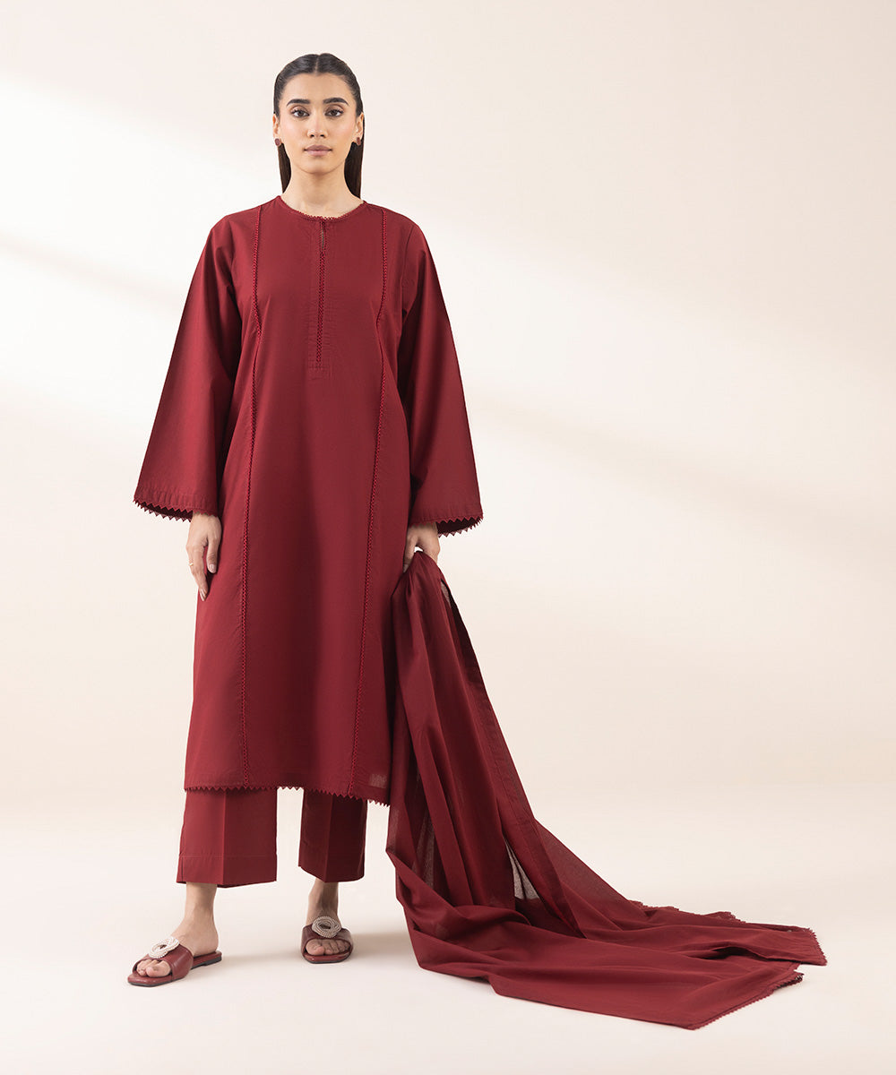 Women's Fine Voile Red Solid Dupatta