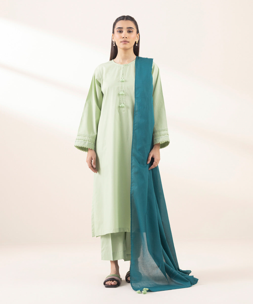 Women's Fine Voile Green Solid Dupatta