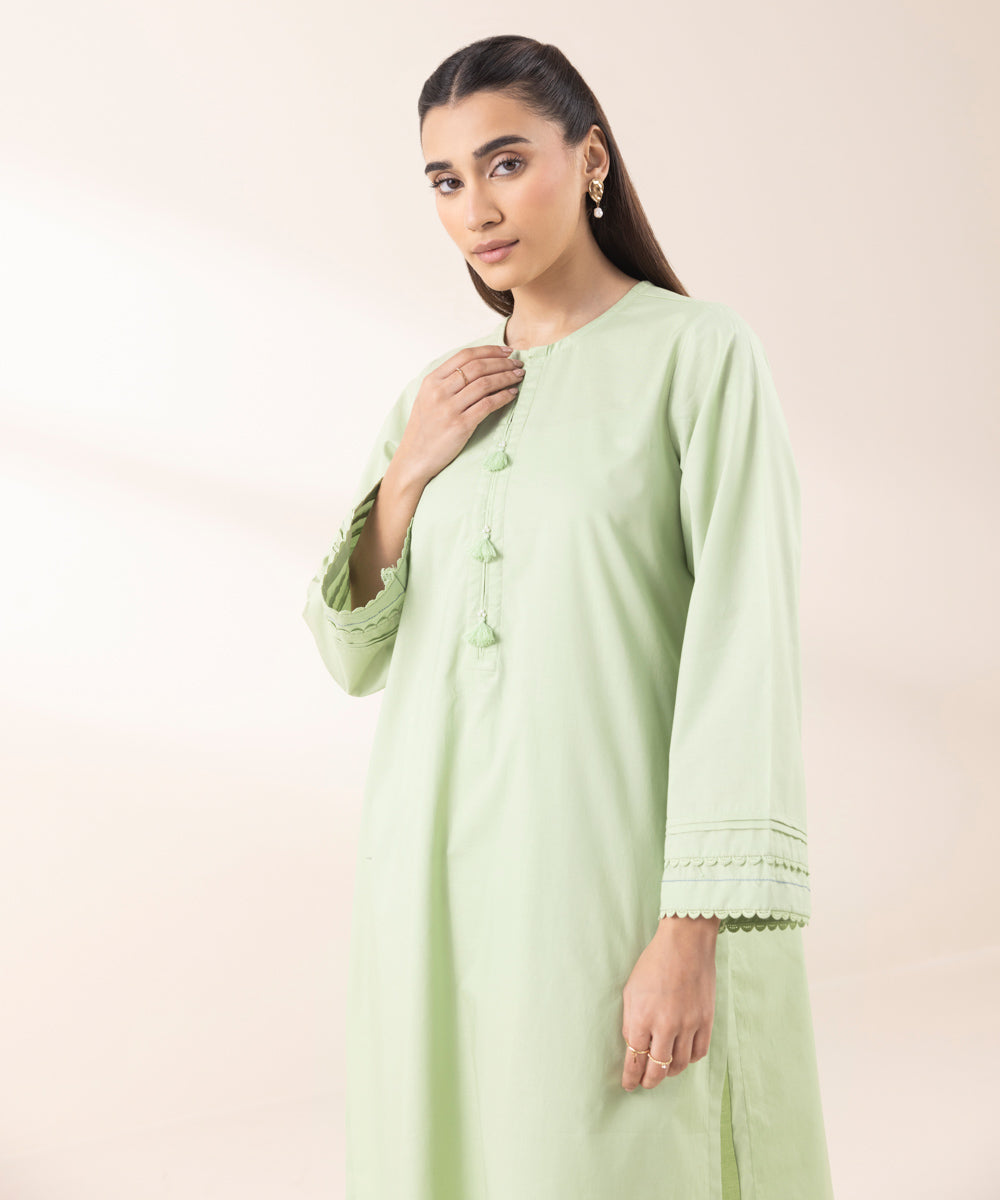 Women's Pret Cambric Green Solid A-Line Shirt