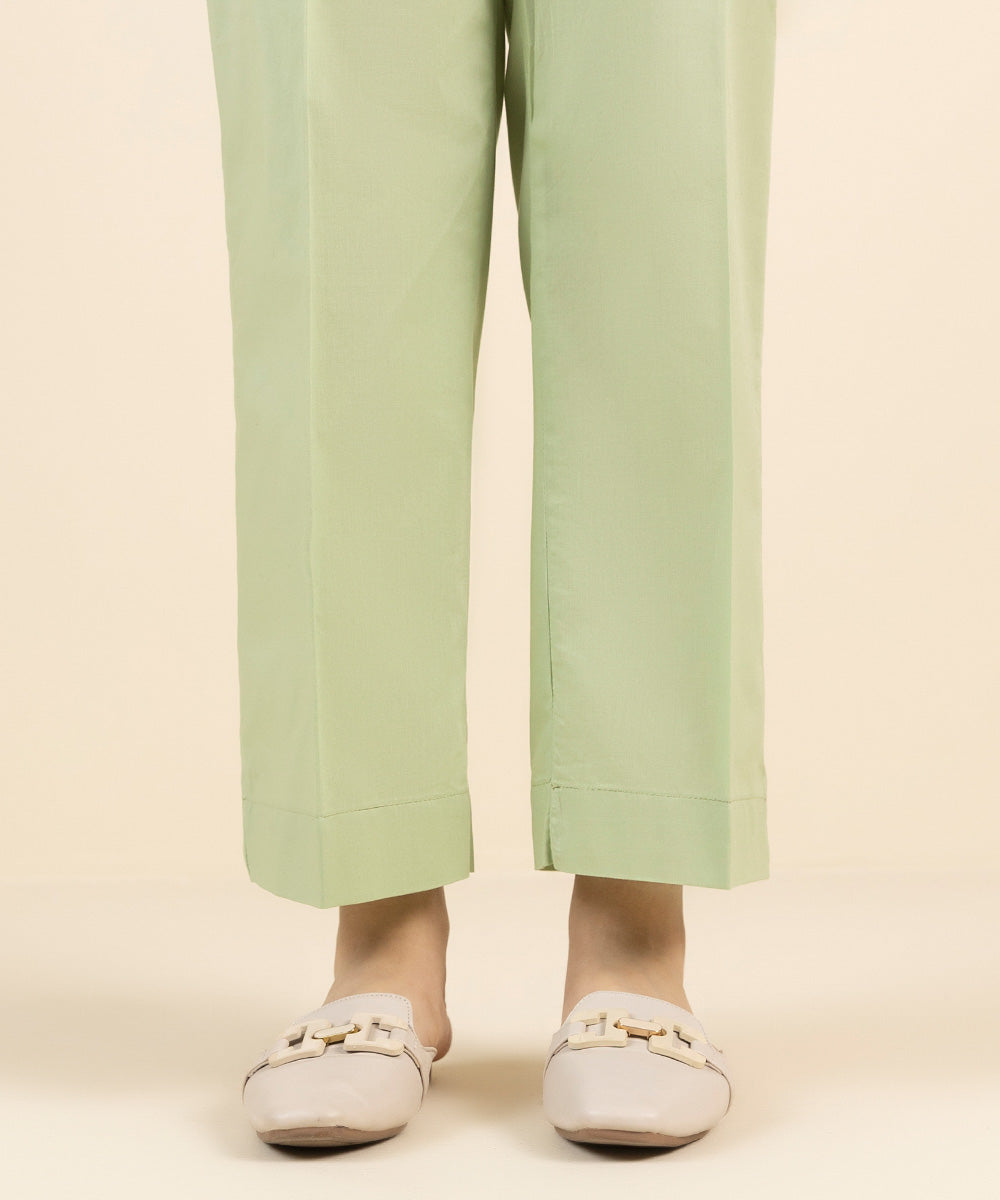 Women's Pret Cambric Green Solid Straight Pants