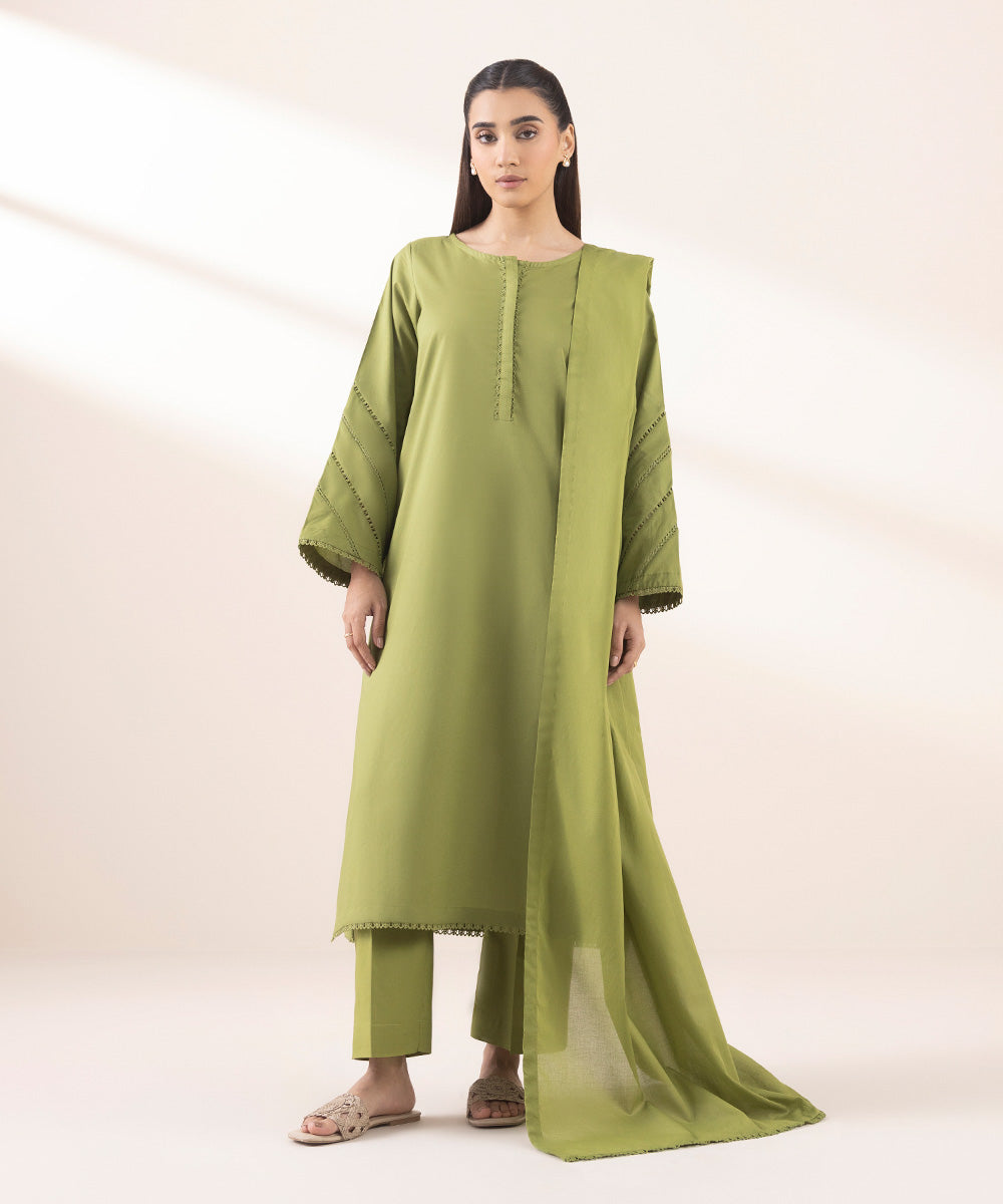 Women's Fine Voile Green Solid Dupatta