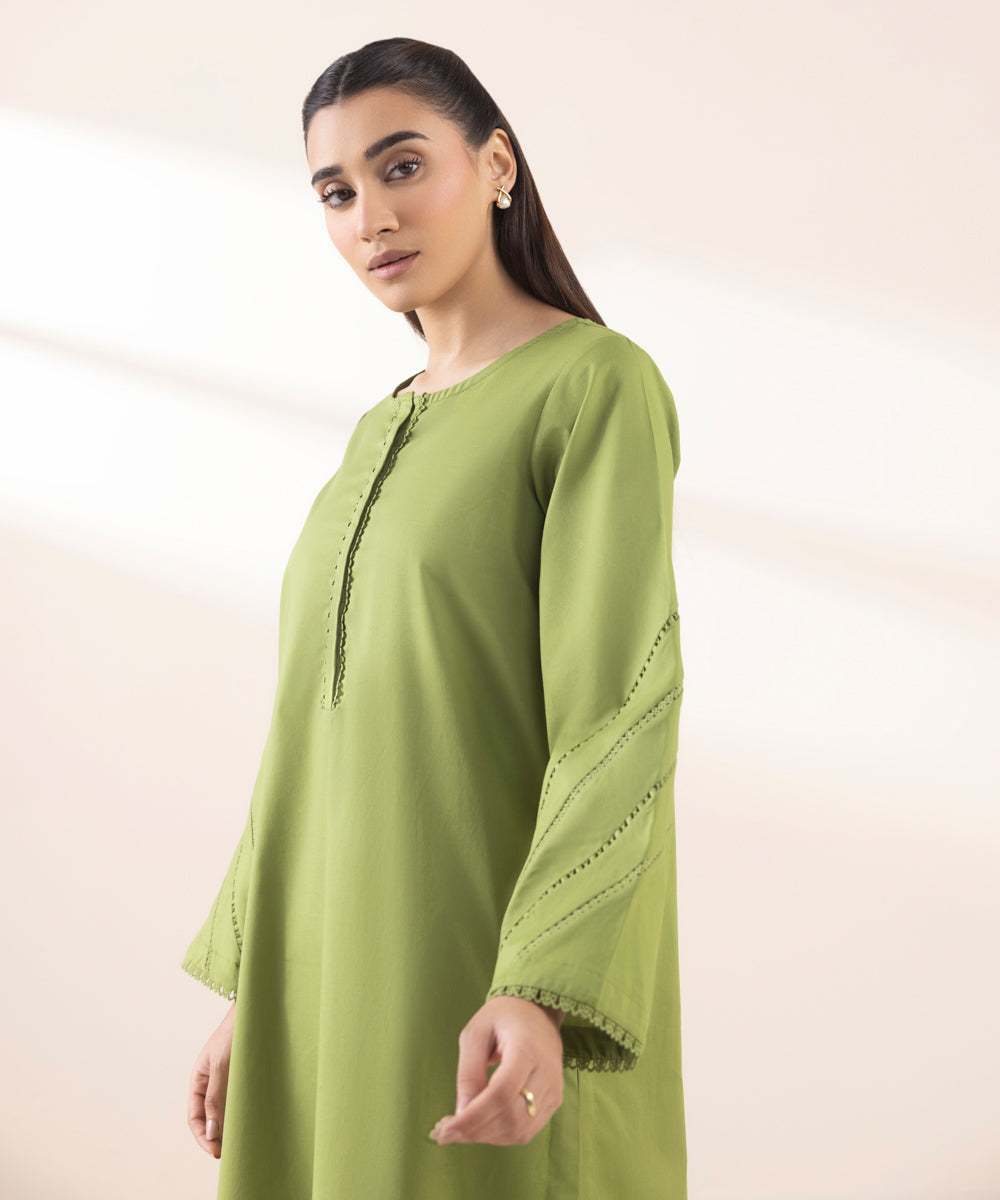 Women's Pret Cambric Green Solid A-Line Shirt