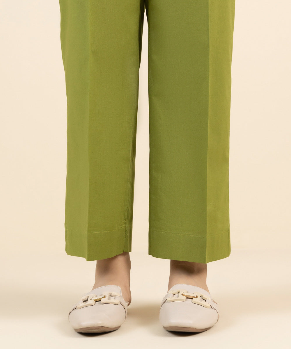 Women's Pret Cambric Green Solid Straight Pants