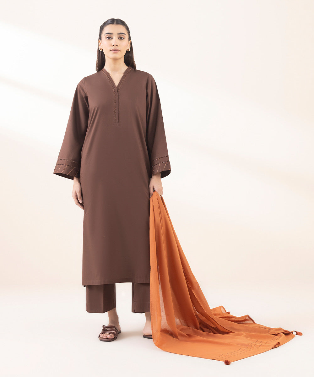 Women's Fine Voile Orange Solid Dupatta