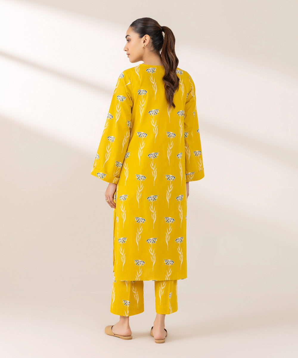 Women's Pret Cambric Printed Yellow Straight Shirt