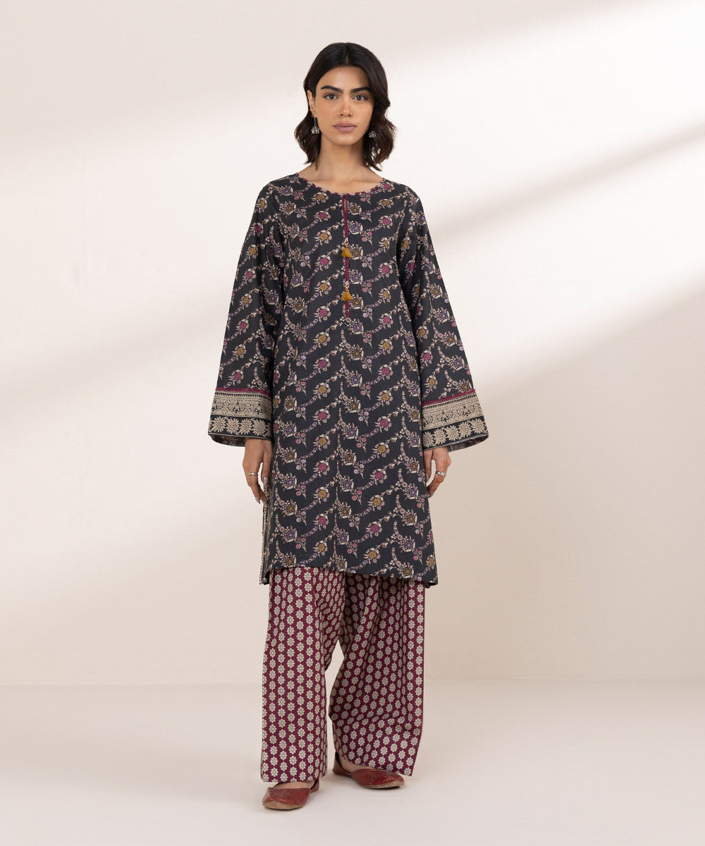 Women's RTW Cross Hatch Black Printed A-Line Shirt