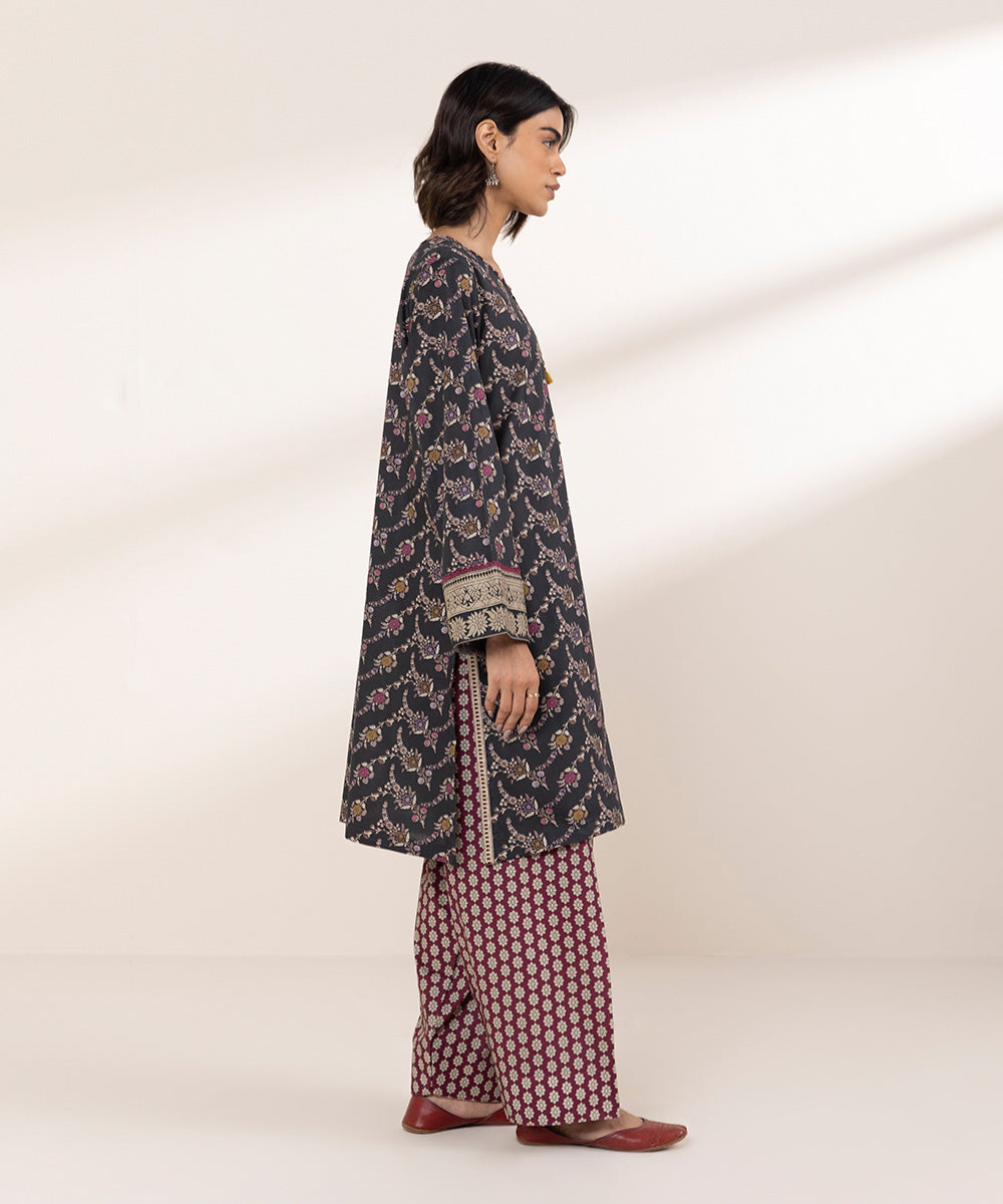 Women's RTW Cross Hatch Black Printed A-Line Shirt