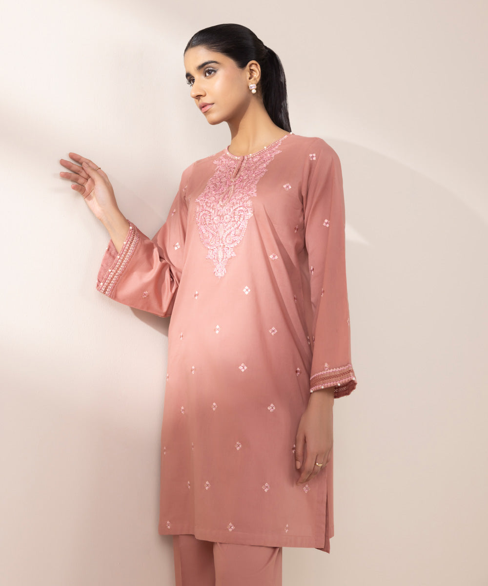 Women's RTW Lawn Pink Embroidered A-Line Shirt