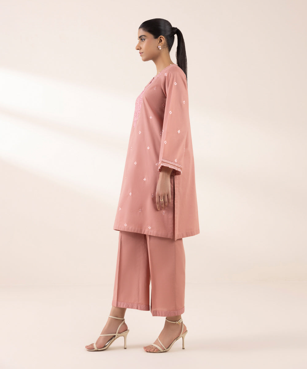 Women's RTW Lawn Pink Embroidered A-Line Shirt