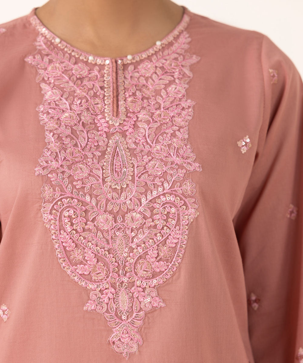 Women's RTW Lawn Pink Embroidered A-Line Shirt