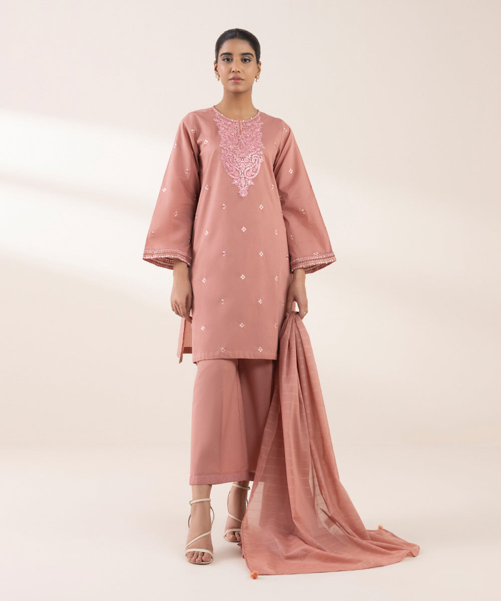 Women's RTW Lawn Pink Embroidered A-Line Shirt