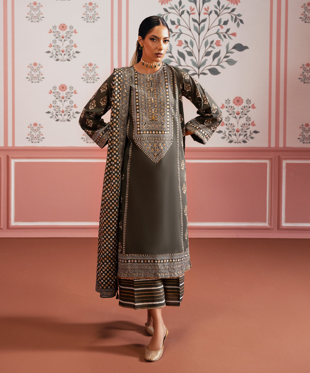 Women's RTW Lawn Green Printed A-Line Shirt