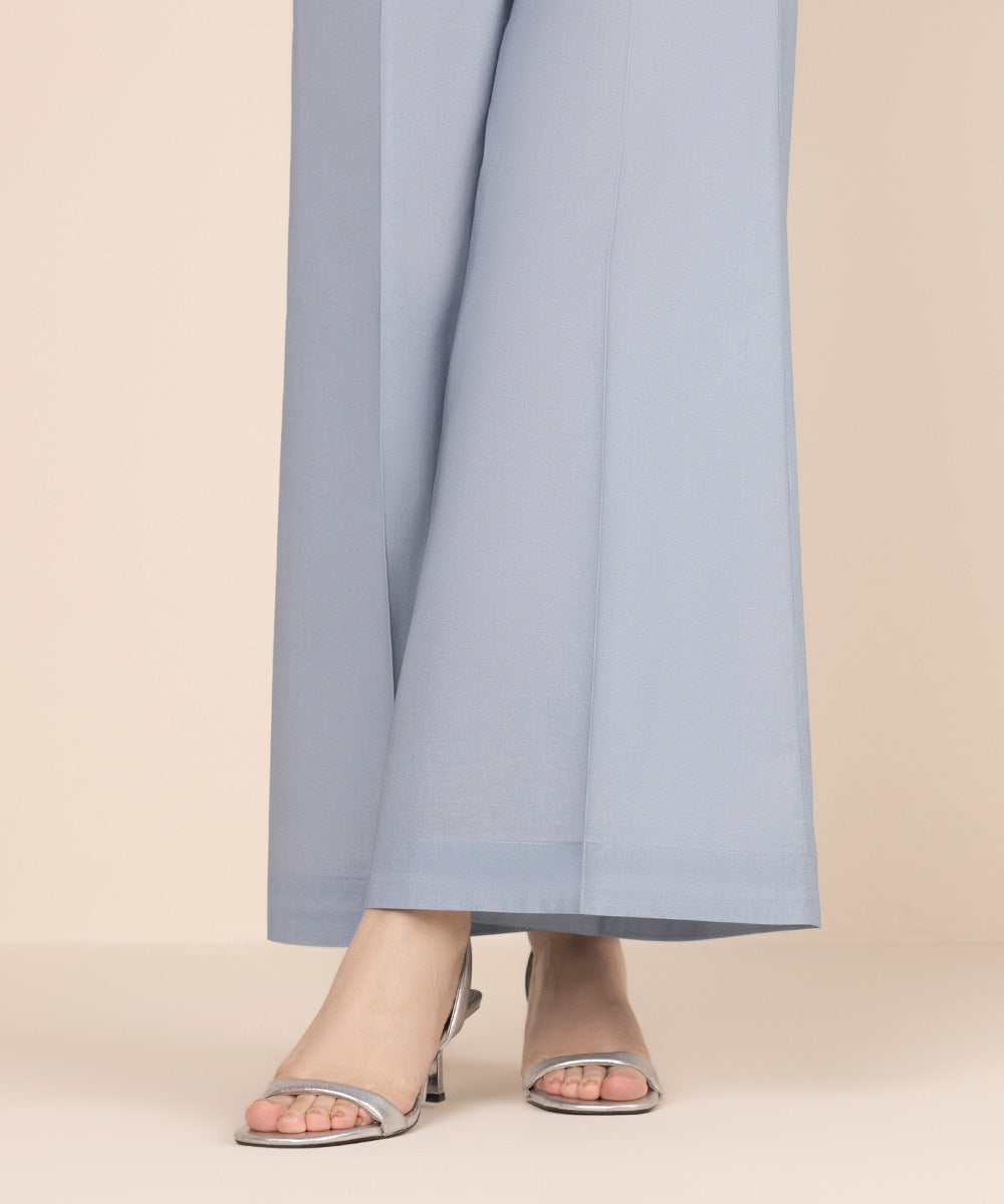 Women's RTW Cambric Blue Solid Flared Pants