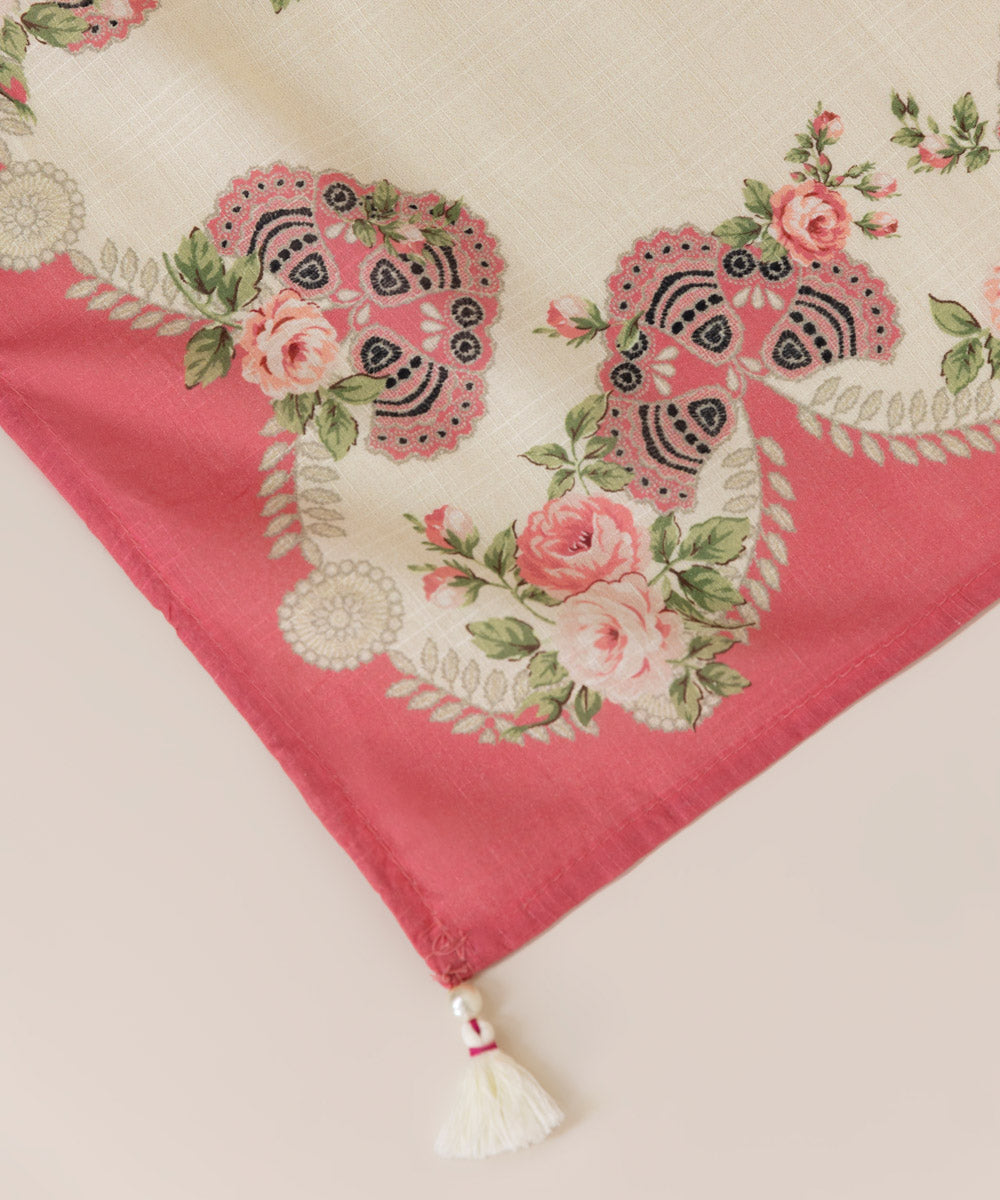 Textured Voile Off White Printed Dupatta