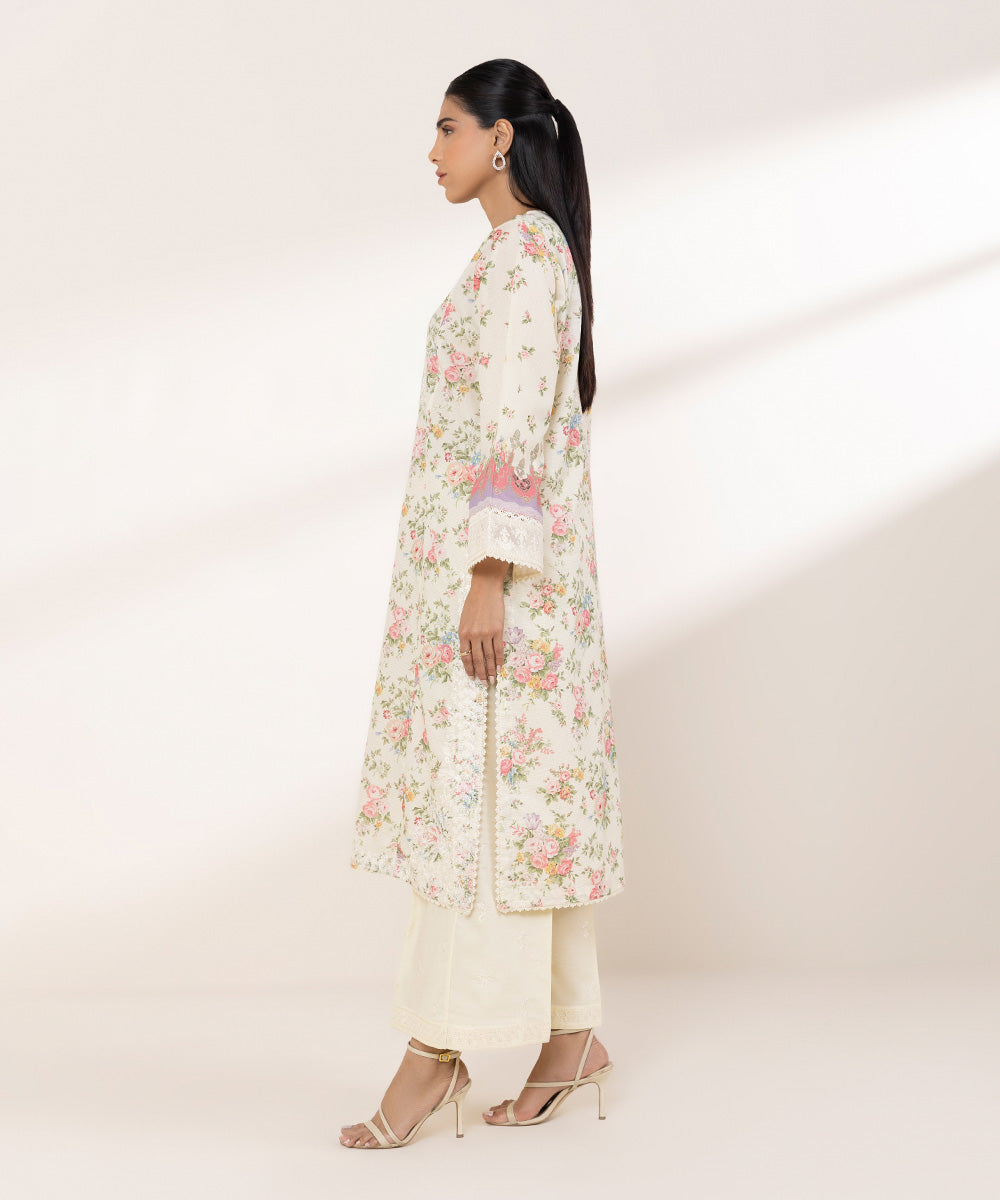 Women's RTW Zari Lawn Off White Embroidered A-Line Shirt