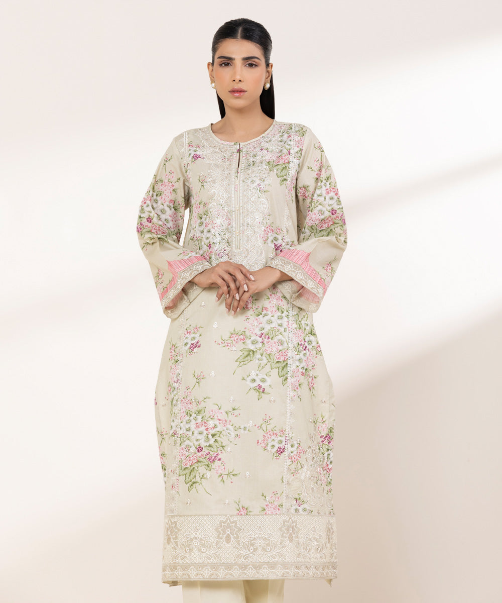 Women's RTW Zari Lawn Multi Embroidered A-Line Shirt