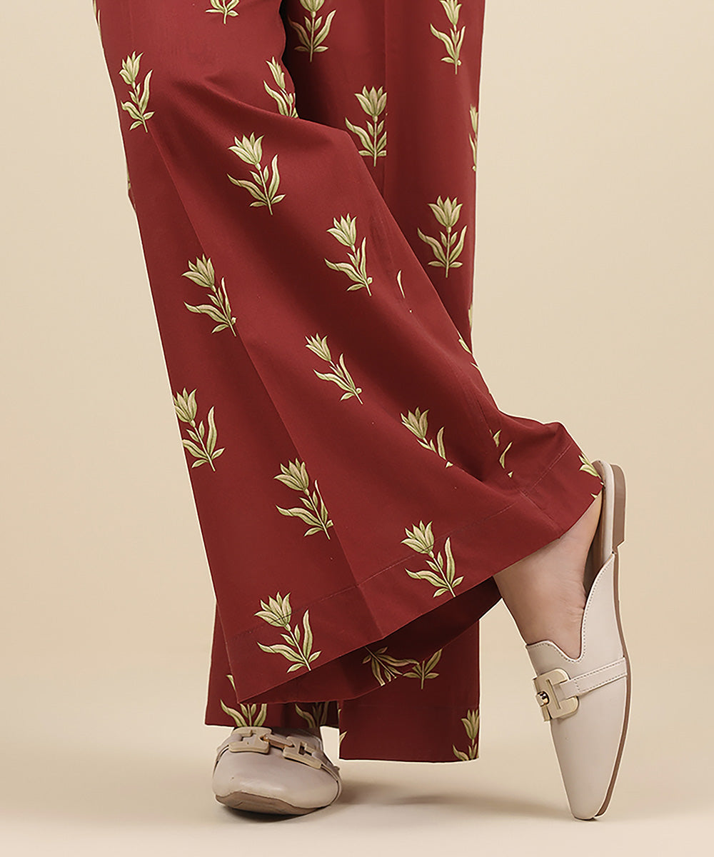 Women's Pret Cambric Brown Printed Flared Pants