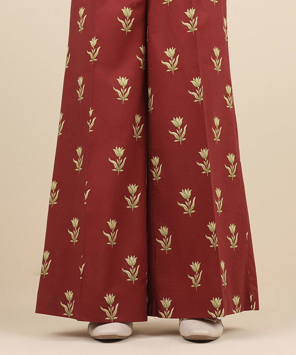 Women's Pret Cambric Brown Printed Flared Pants