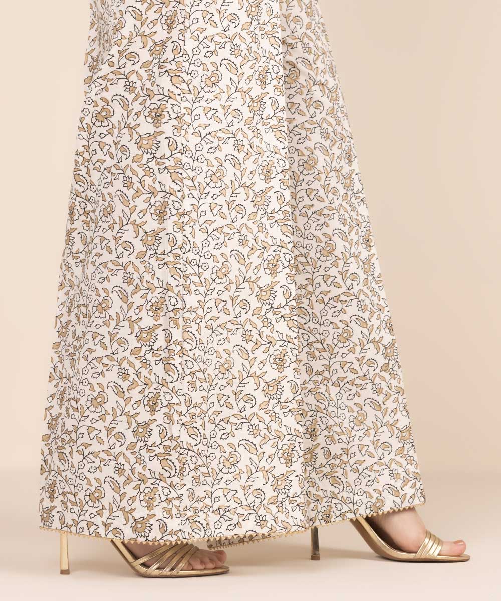 Women's RTW Cambric White Printed Flared Pants