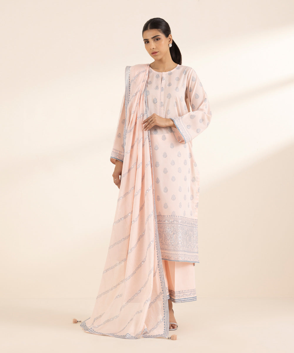 Fine Voile Pink Printed Dupatta