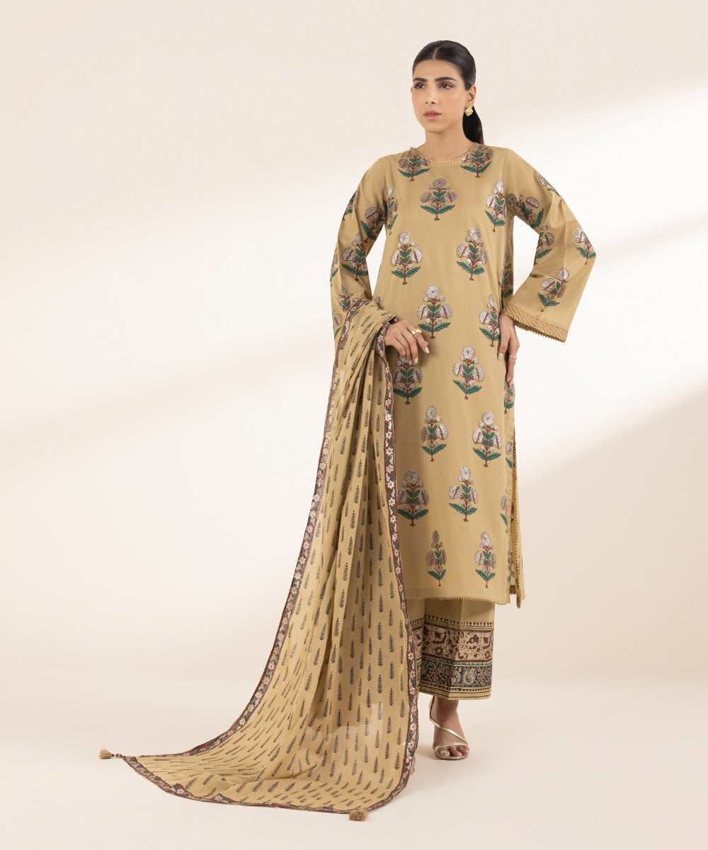 Women's RTW Lawn Brown Printed A-Line Shirt