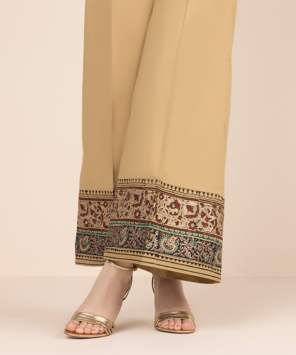 Women's RTW Cambric Brown Solid Flared Pants