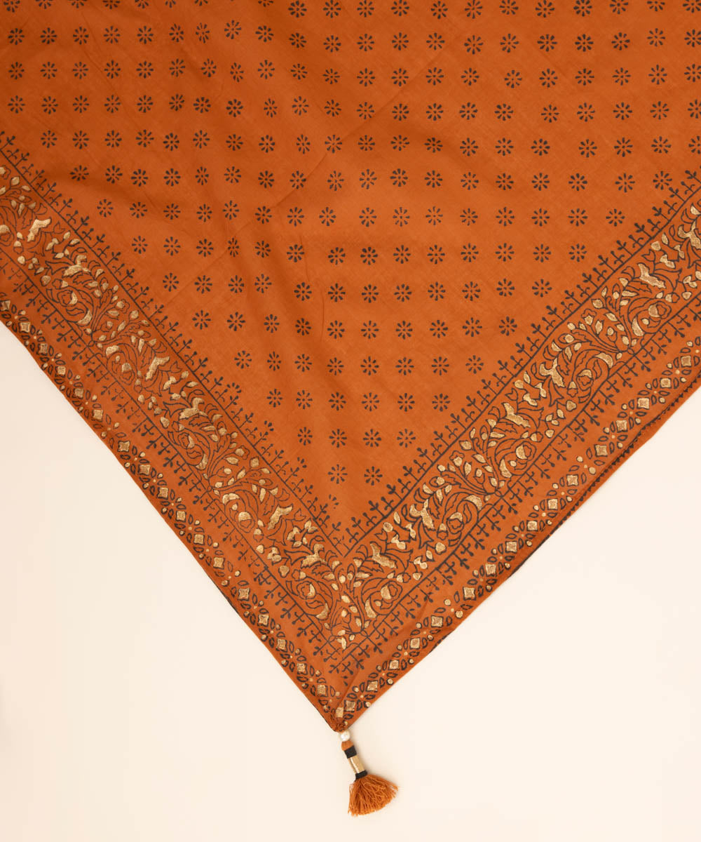 Fine Voile Orange Printed Dupatta