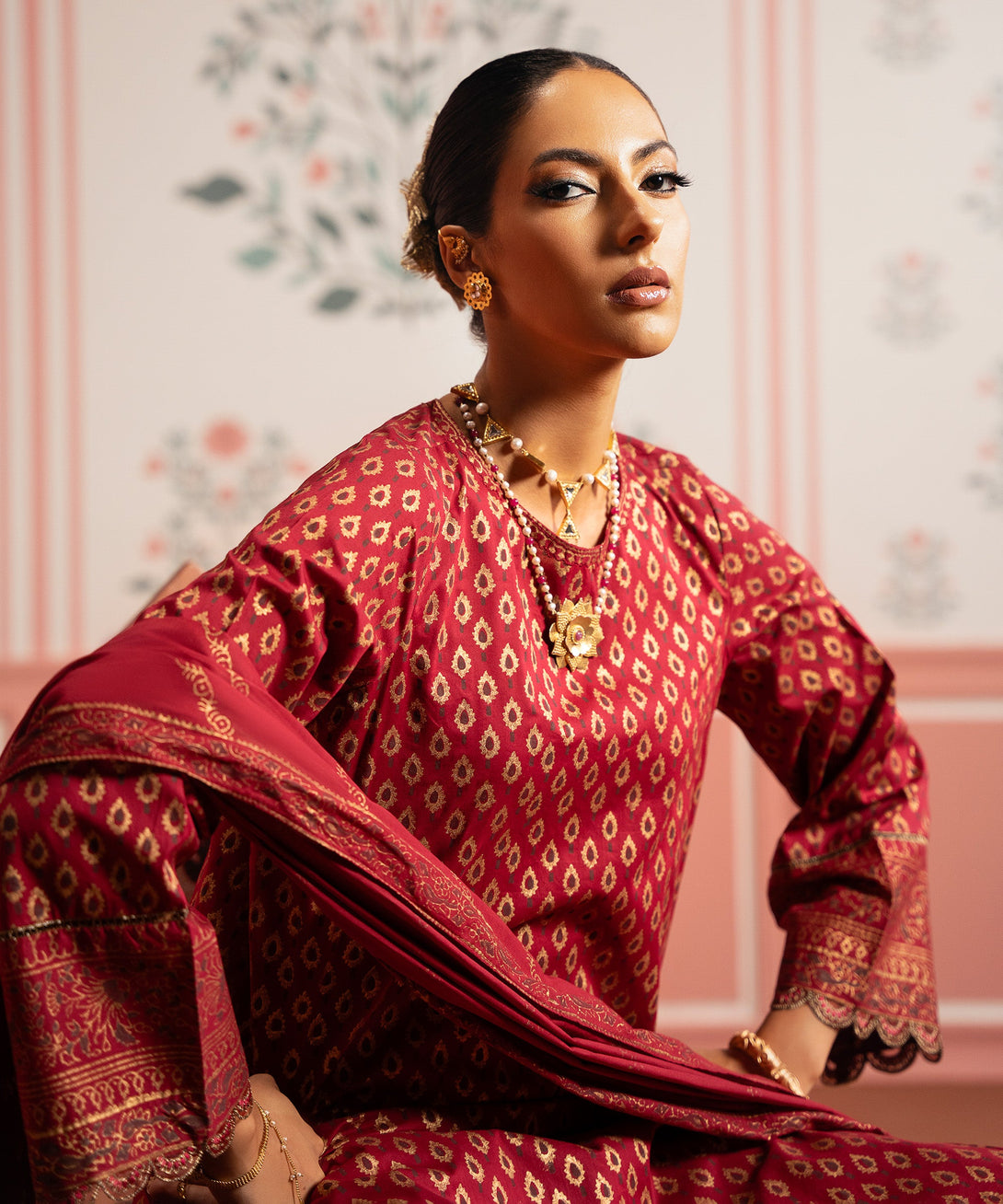 Women's RTW Lawn Red Printed A-Line Shirt