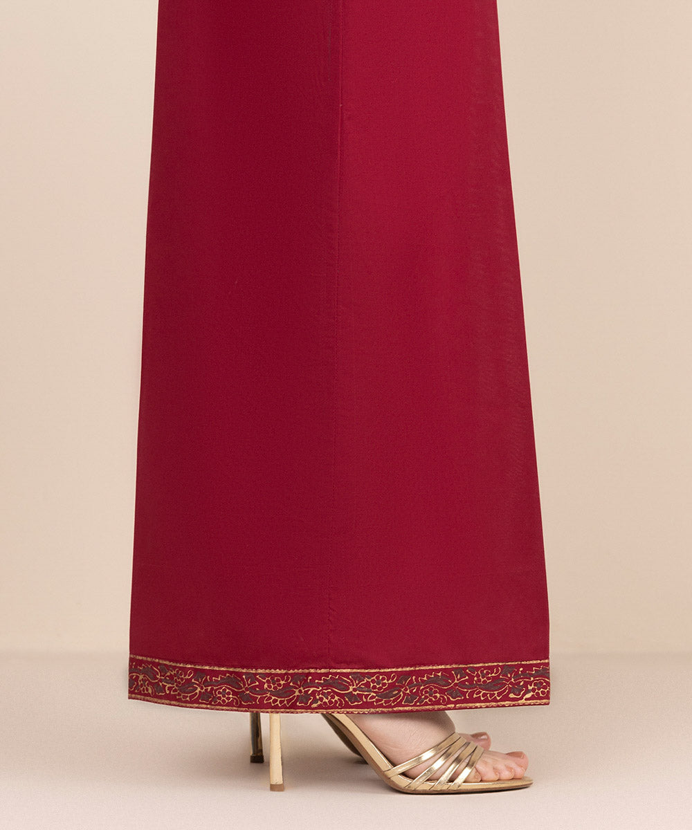Women's RTW Cambric Red Solid Flared Pants