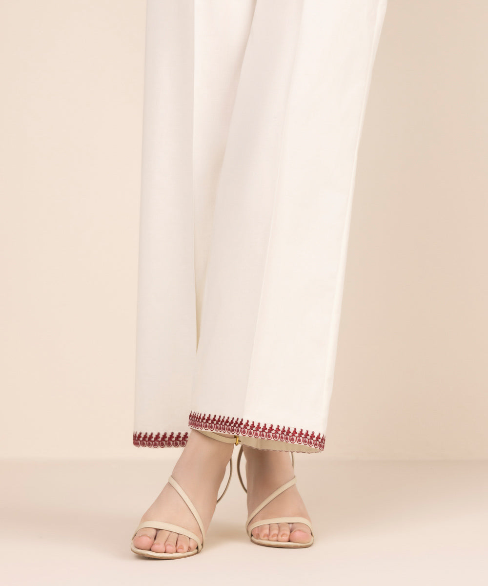 Women's RTW Cambric Off White Embroidered Culottes